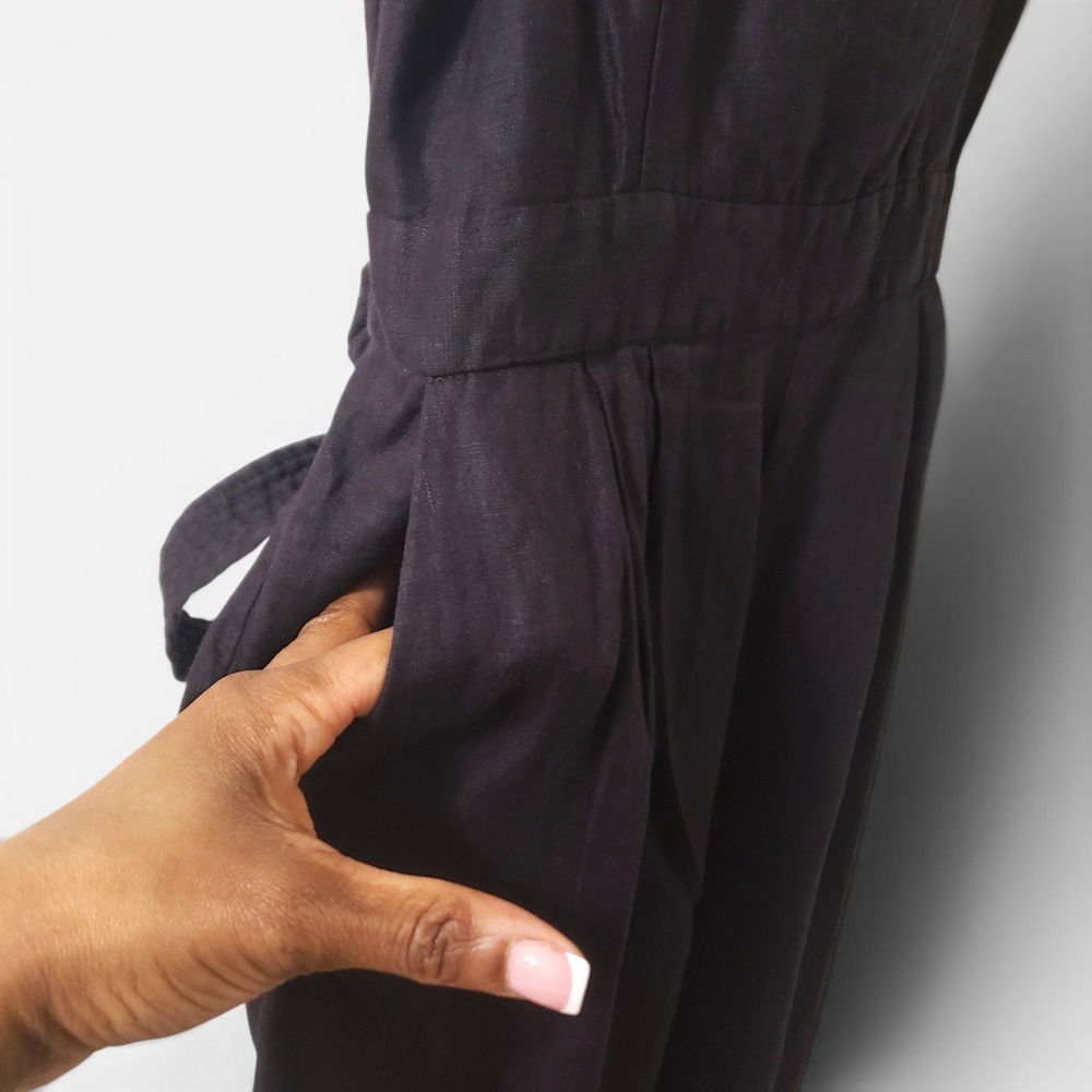 J.Crew Tie Waist Wide Leg Cropped Linen Jumpsuit‎ G6369 Black Size 2 - Picture 4 of 14